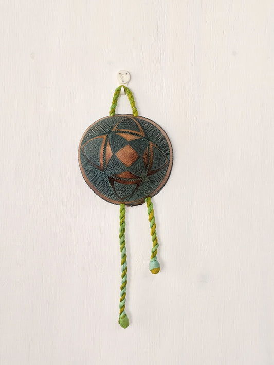 Hand Carved Calabash Hanging Geometric w/ Tassels