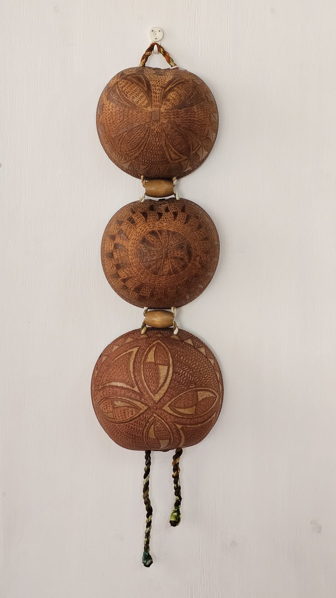 Hand Carved Calabash Hanging Geometric w/ Tassels