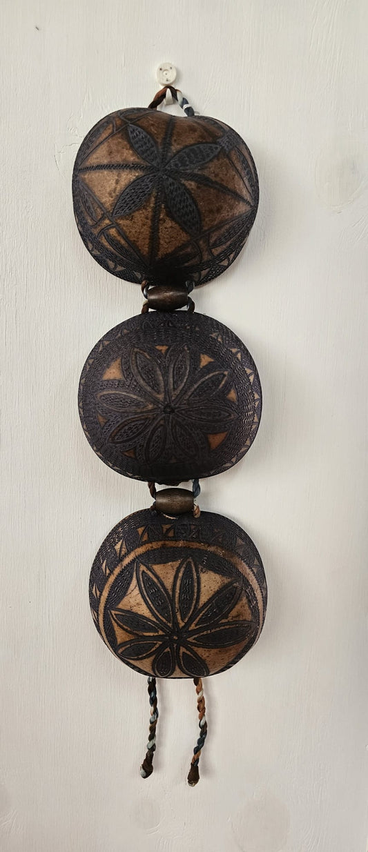 Hand Carved Calabash Hanging Geometric w/ Tassels