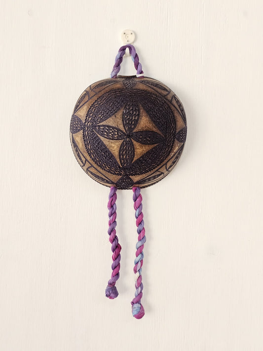 Hand Carved Calabash Hanging Geometric w/ Tassels