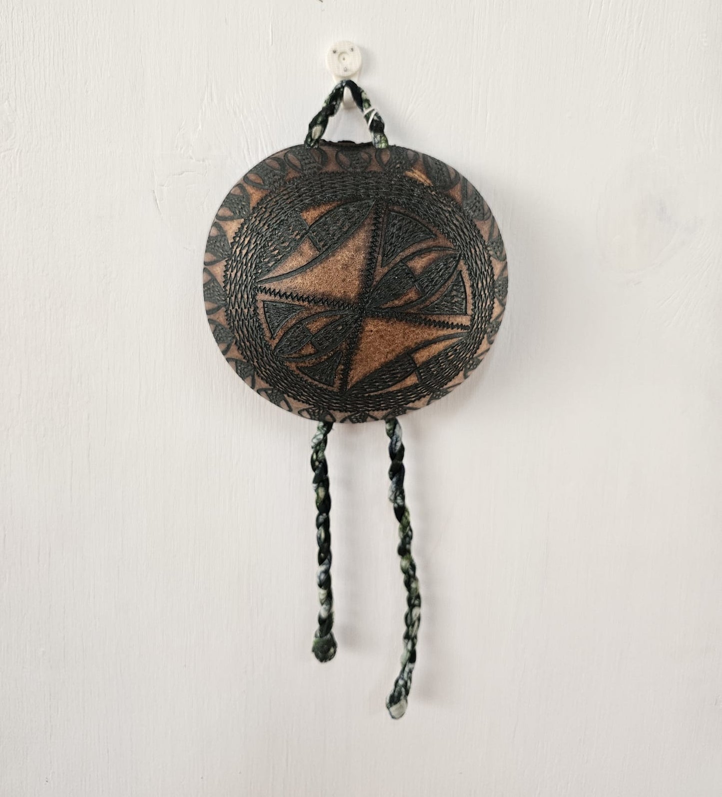 Hand Carved Calabash Hanging Geometric w/ Tassels