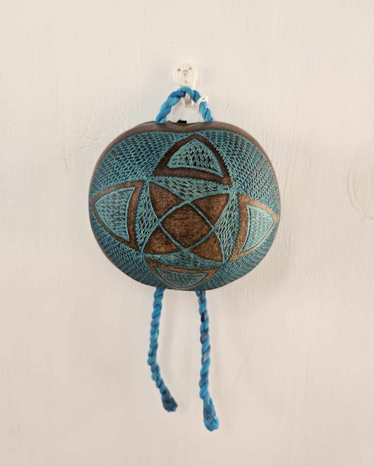 Hand Carved Calabash Hanging Geometric w/ Tassels