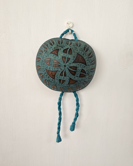 Hand Carved Calabash Hanging Geometric w/ Tassels