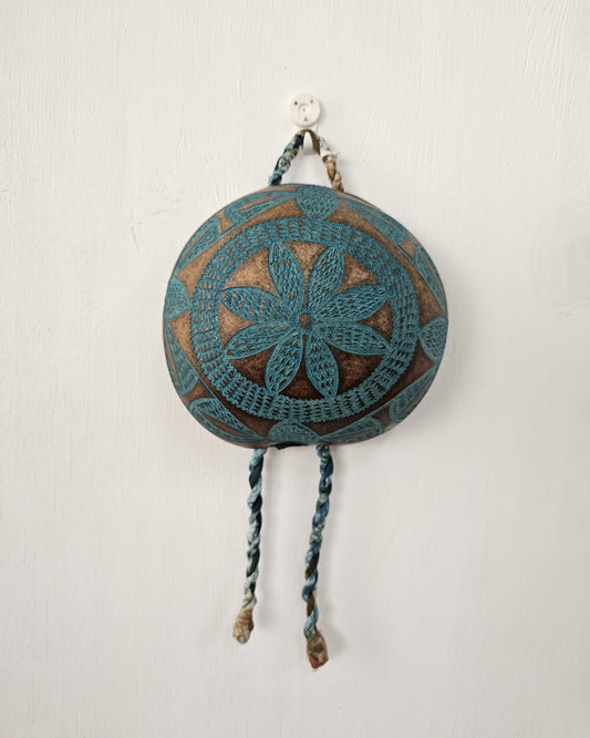 Hand Carved Calabash Hanging Geometric w/ Tassels